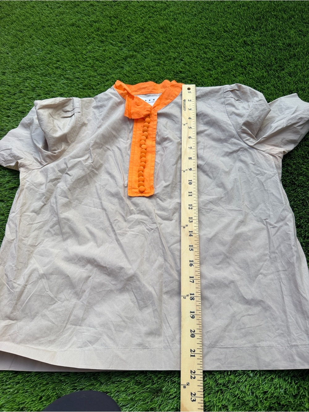 Marni Beige Short-Sleeve Top with Orange Placket